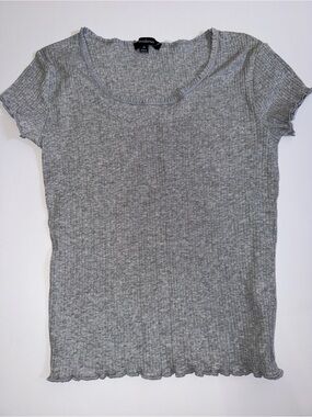 Ambiance Gray Ribbed Short Sleeve Top Medium